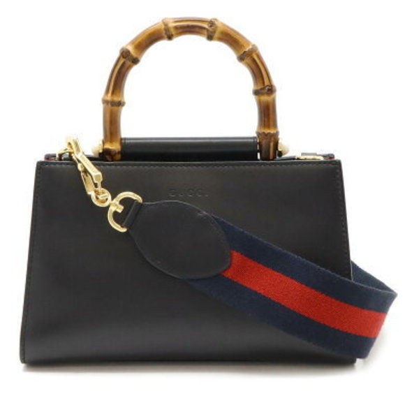 Gucci Nimfair Bamboo Handbag Bag Shoulder Bag Faux Pearl Black Red - Picture 1 of 9
